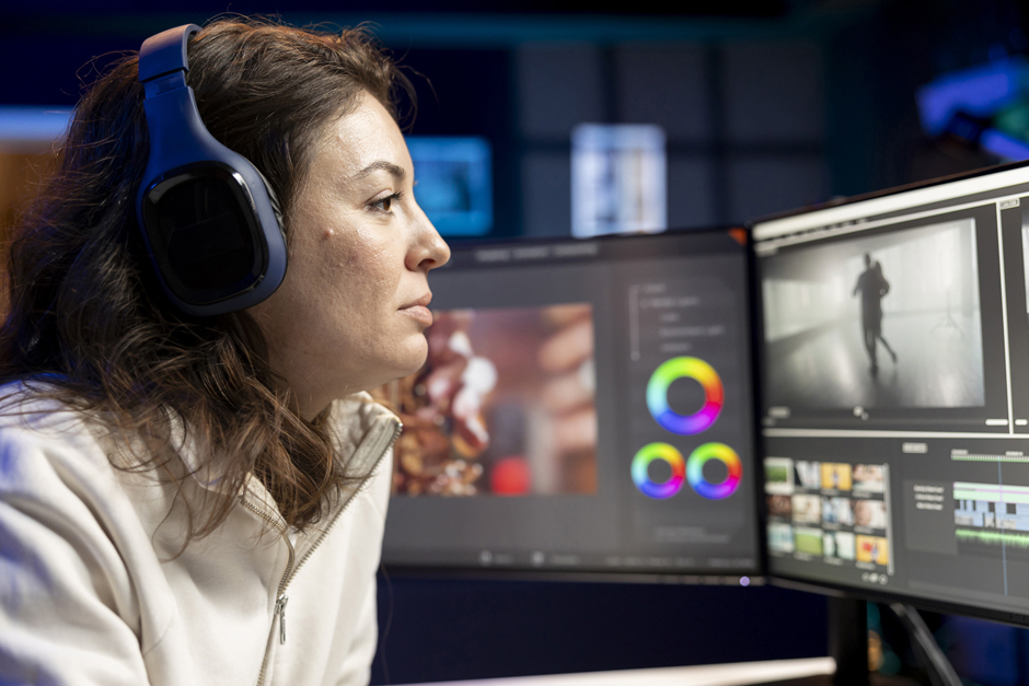 Video editor at work on creative content