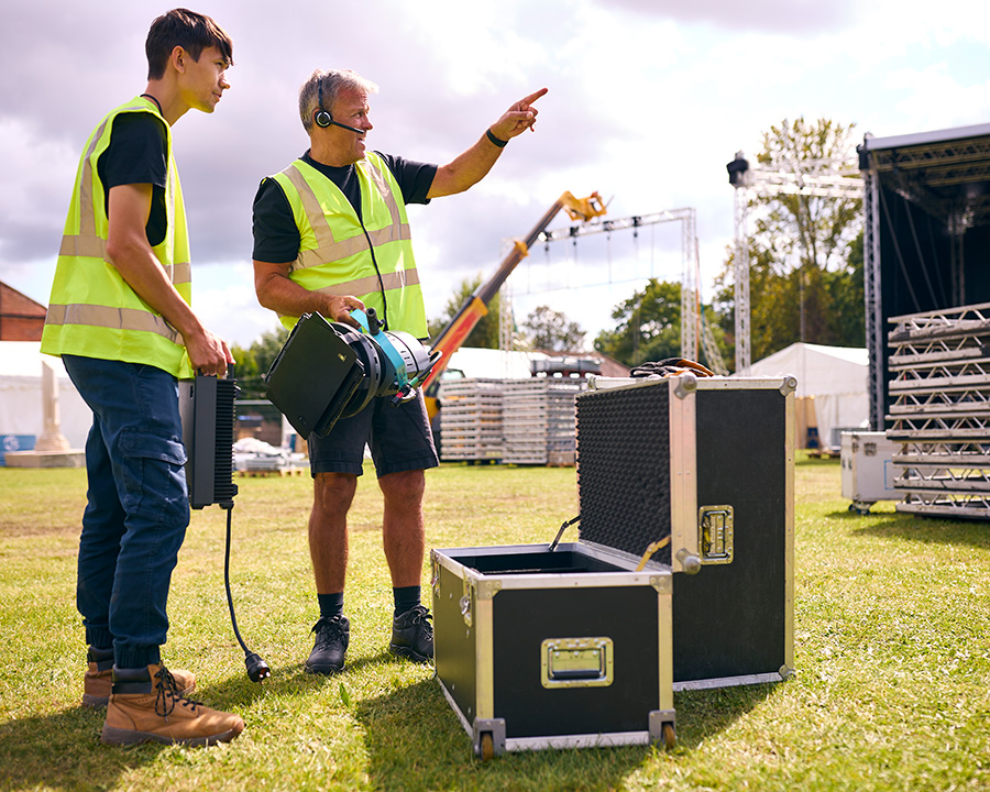 A drone crew prepares for a film mission