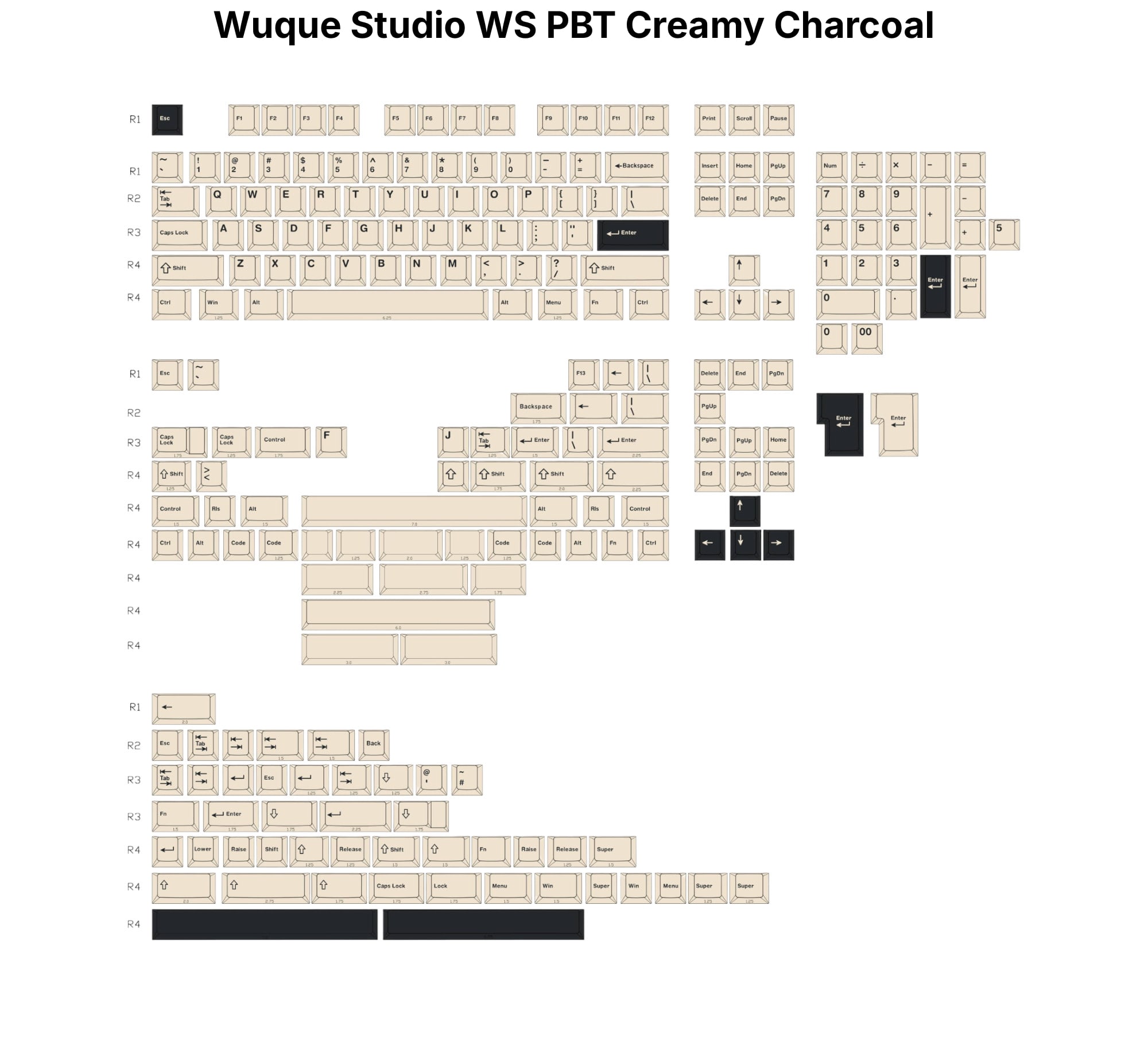 Wuque Studio WS PBT Creamy Charcoal Keycap Kit