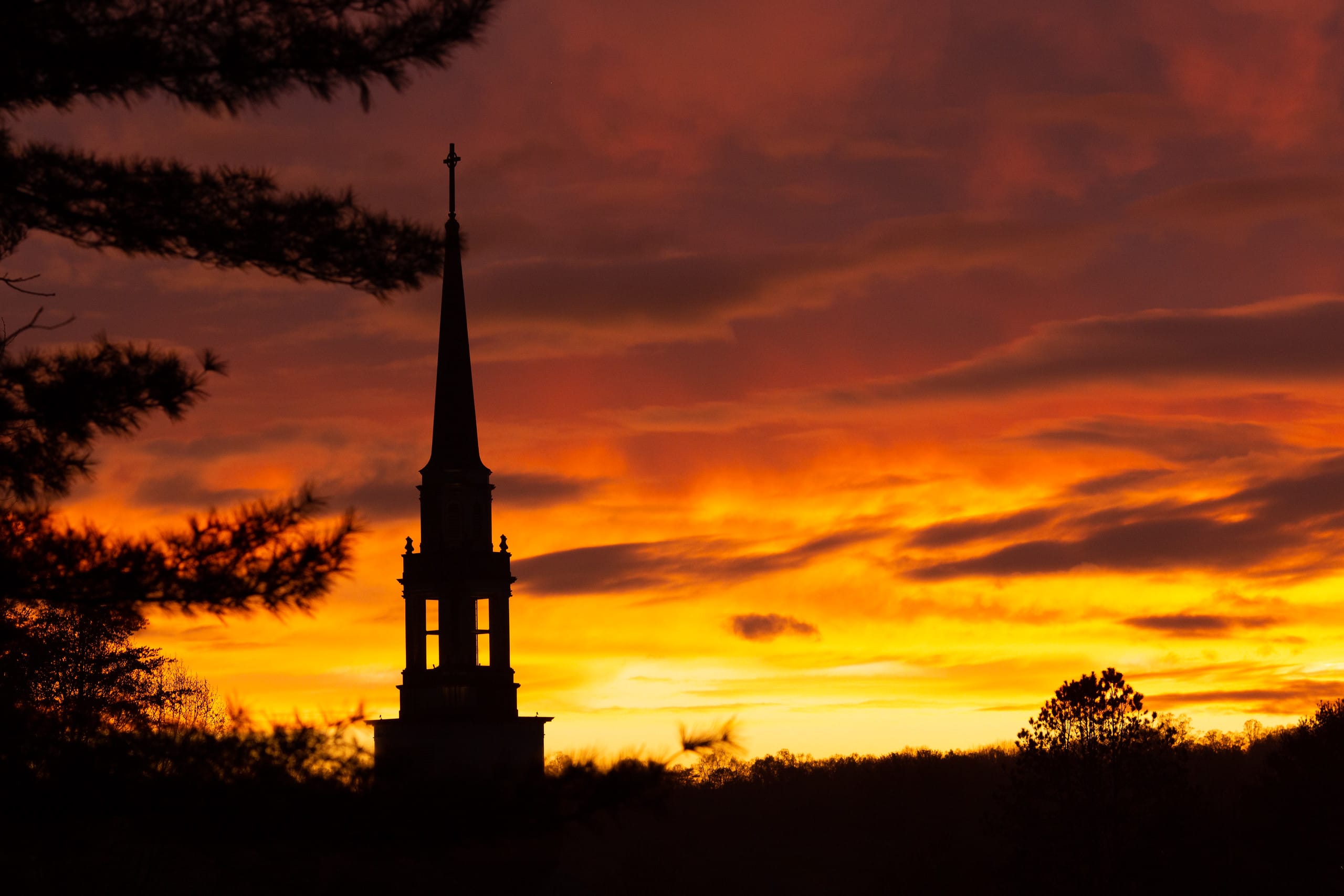 Seeger Chapel Steeple at sunset