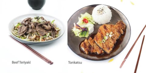 Beef Teriyaki and Tonkatsu