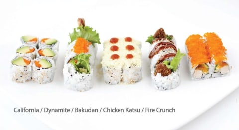 California, Dynamite, Bakudan, Chicken Katsu, and Fire Crunch Roll