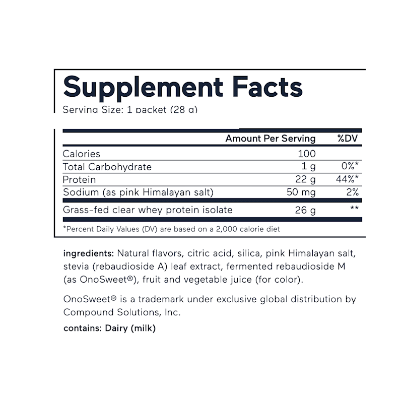 Clear whey protein Pink Lemonade Supplement Facts and ingredients