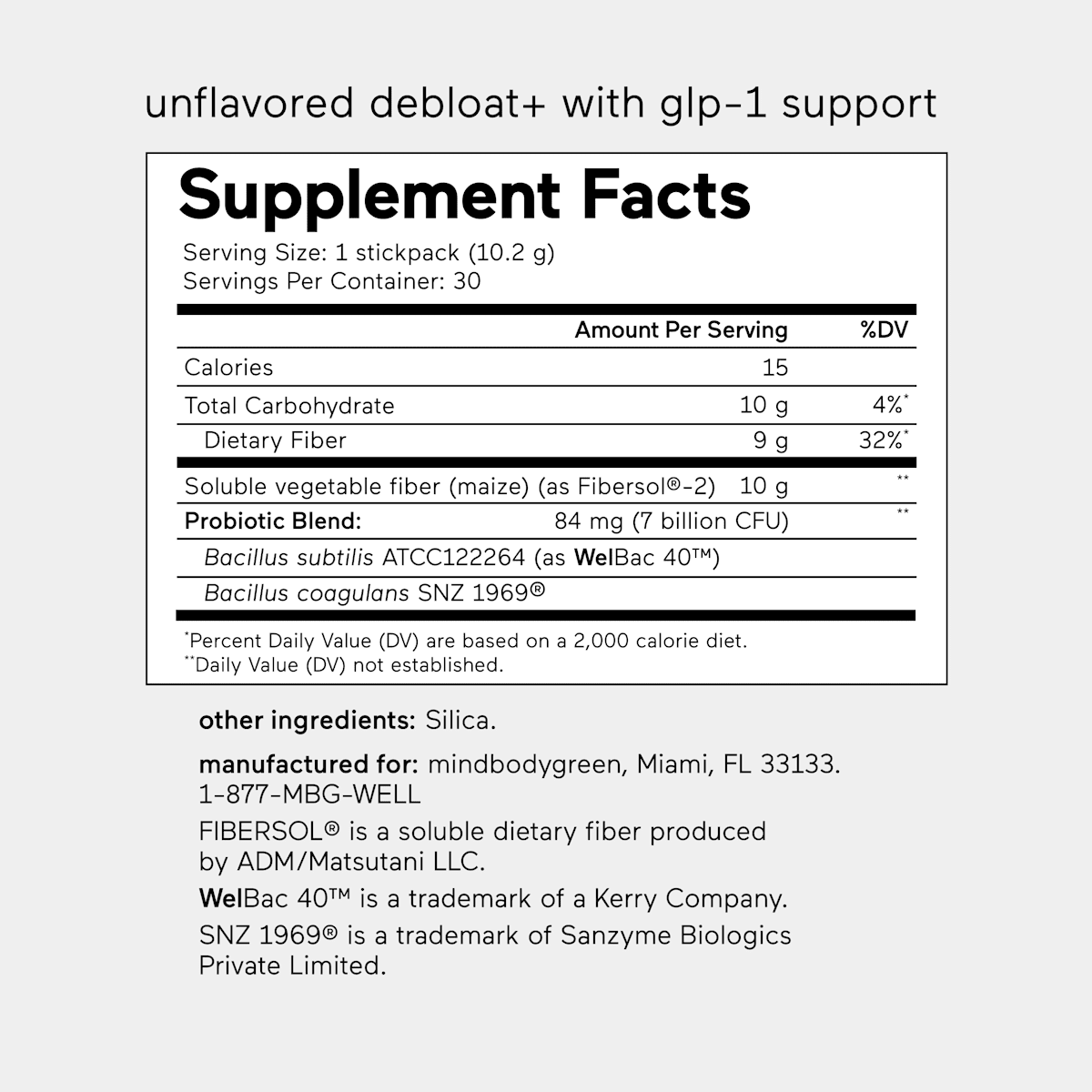 Debloat+ Unflavored Supplement Facts