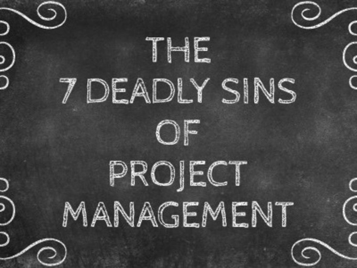 Stylised photo with the title 'The 7 deadly sins of project management'