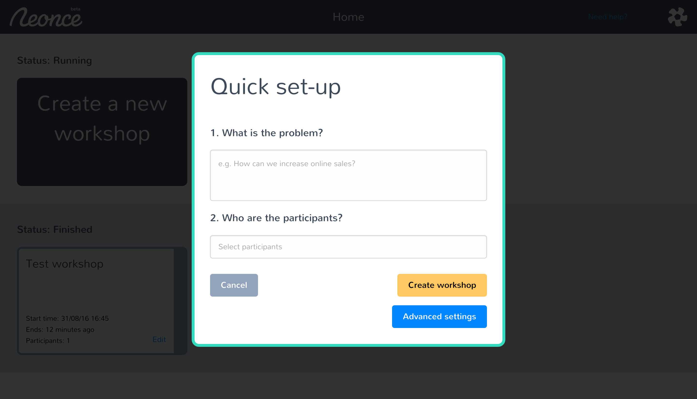 Neonce setup dialog