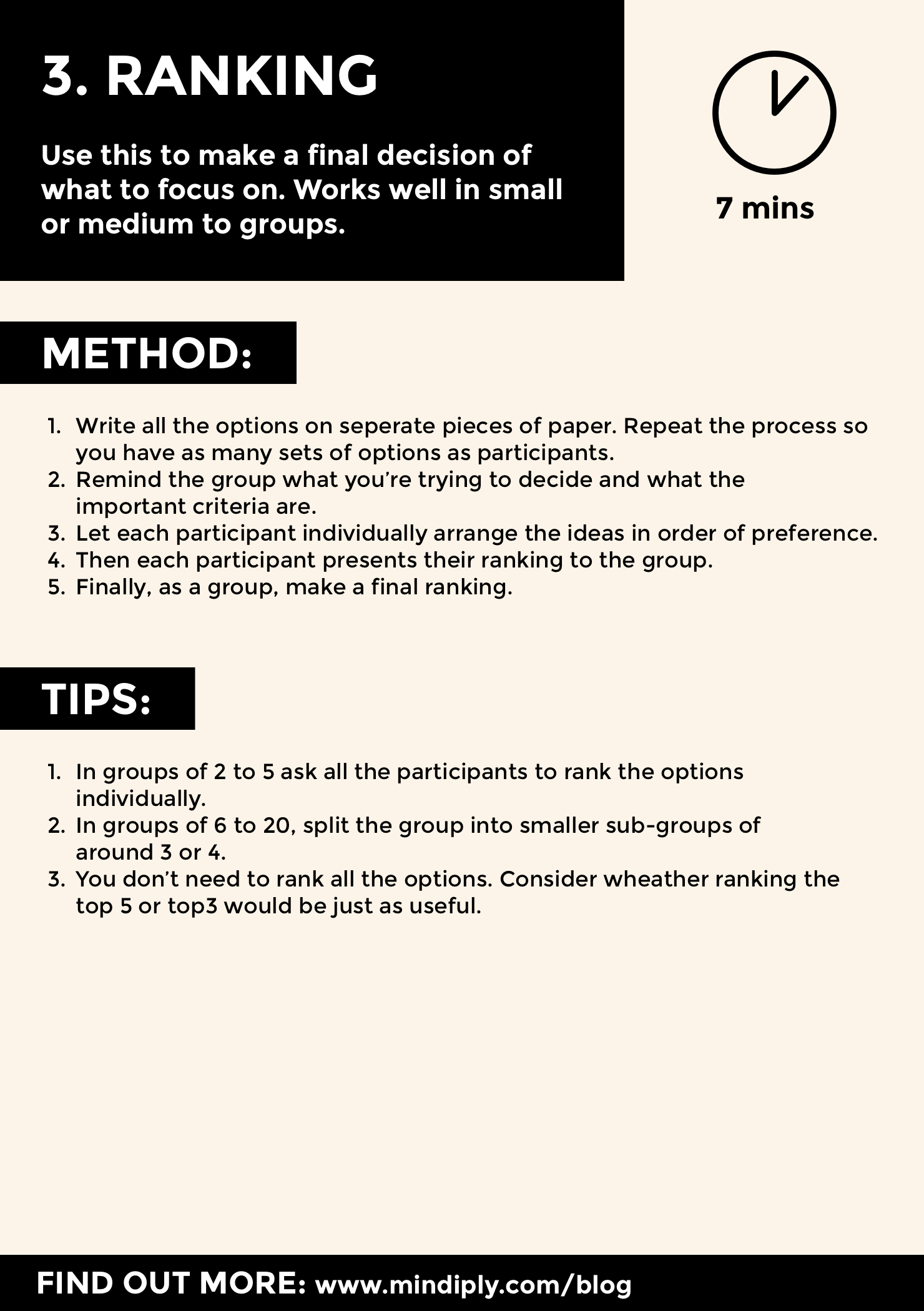 Ranking decision making reference card - method and tips