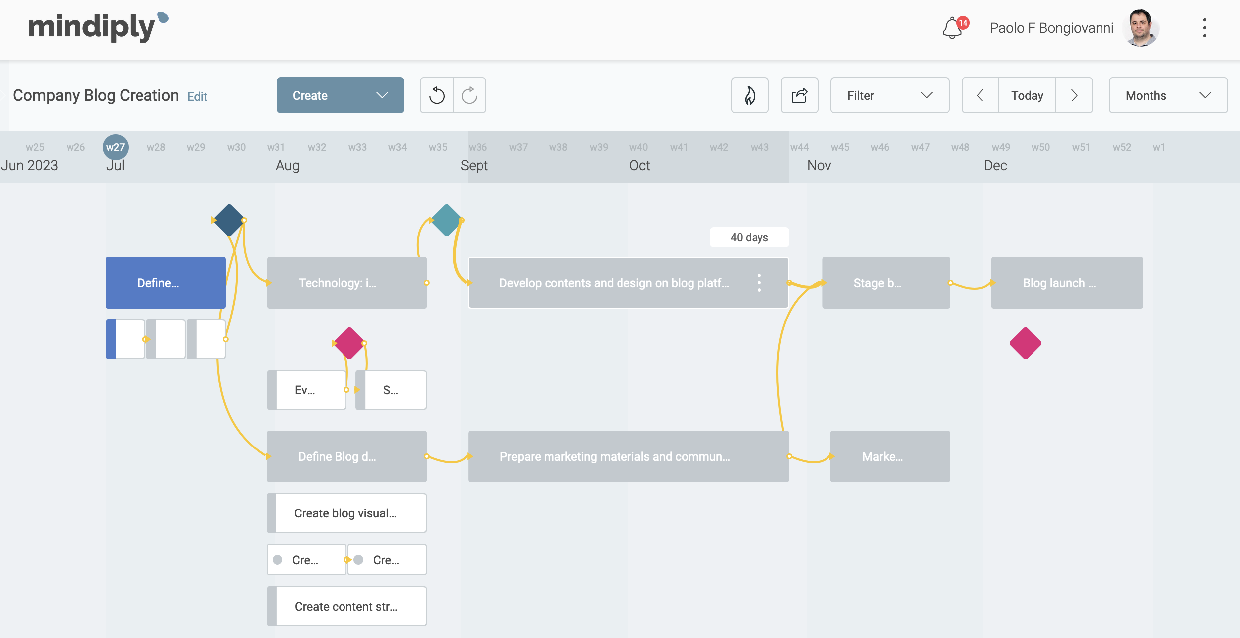 Mindiply project timeline example