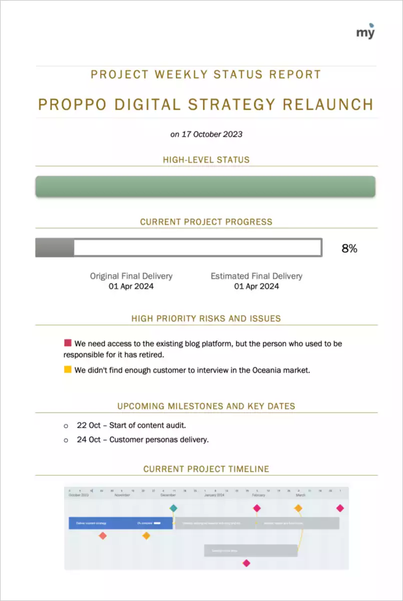 Example weekly compact project status report