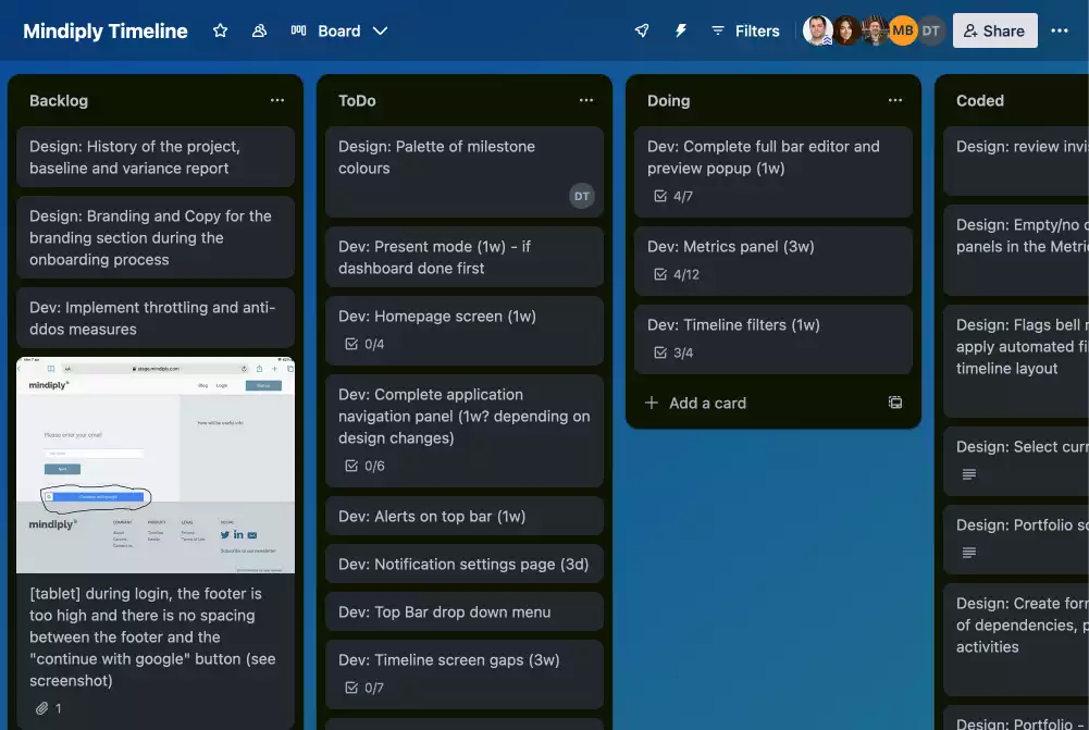 Example Kanban board in Trello