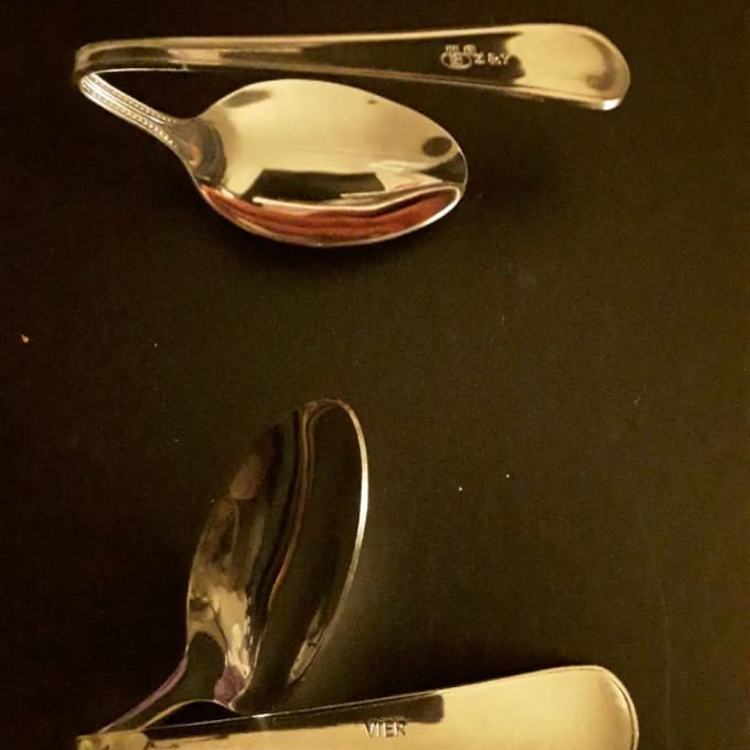 "These are my first two bent spoons, so beloved"
