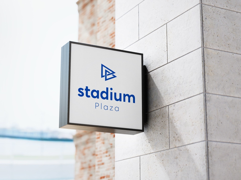 Stadium Plaza white sign