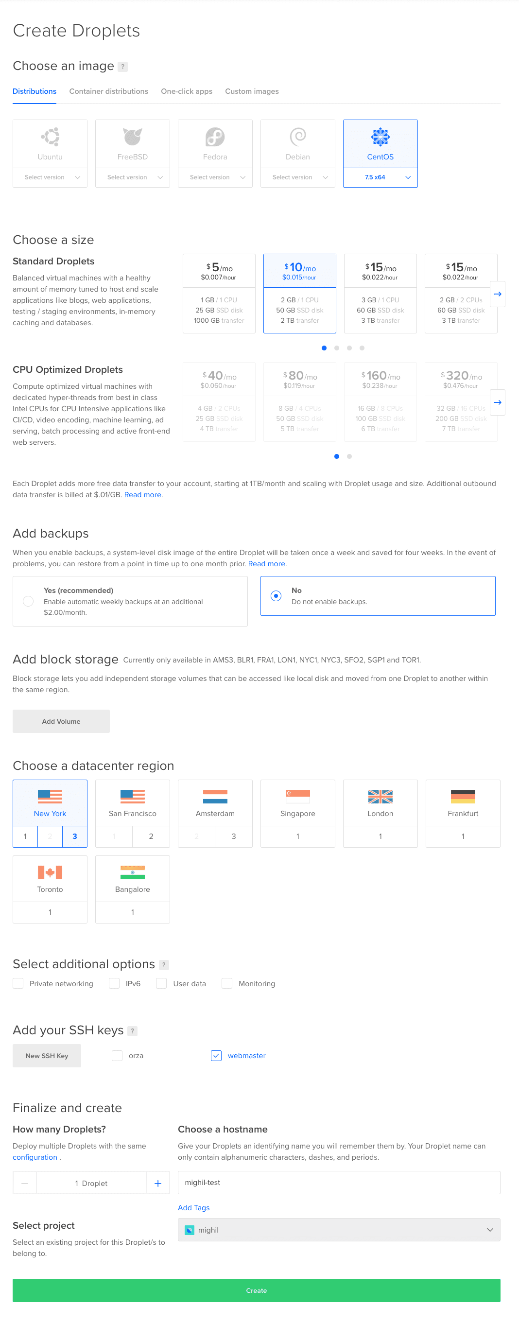 DigitalOcean Droplet: Recommended Settings