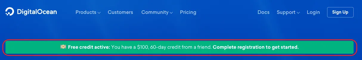 DigitalOcean $100, 60-day credit