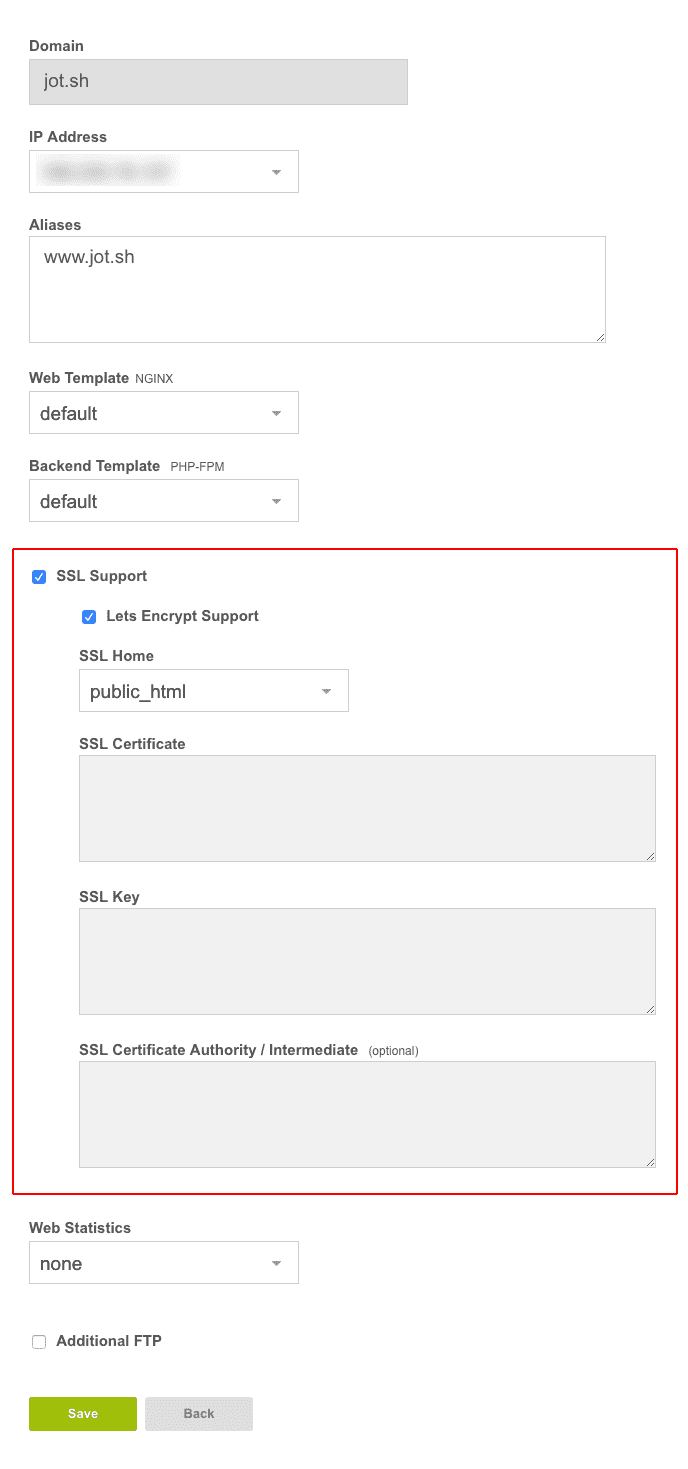 Enable Let's Encrypt SSL for example.com