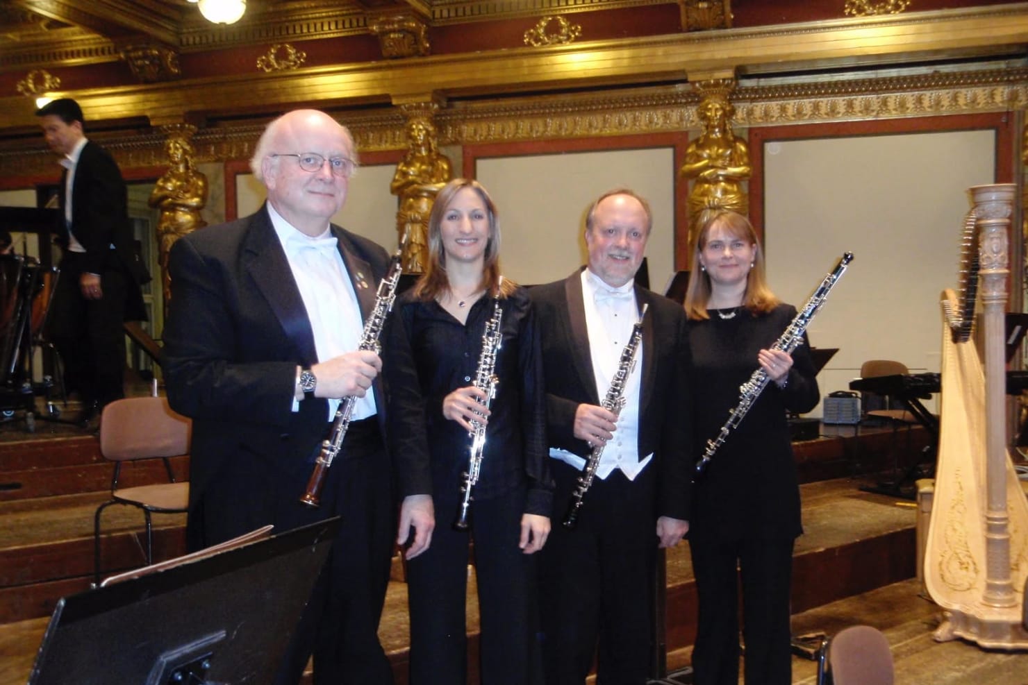 The Minnesota Orchestra's oboe and English horn section—Basil Reeve, Julie Gramolini Williams, John Snow and Marni J. Hougham—at the Musikverein in Vienna during a European tour in 2009.