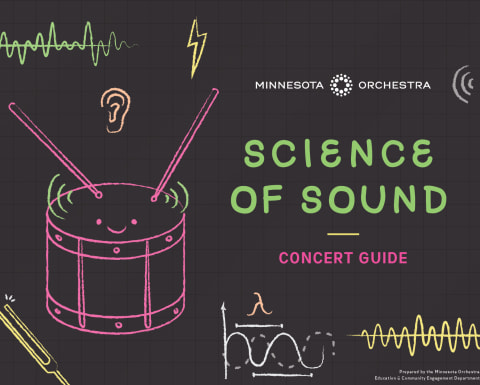 Various instruments and sound wave illustrations