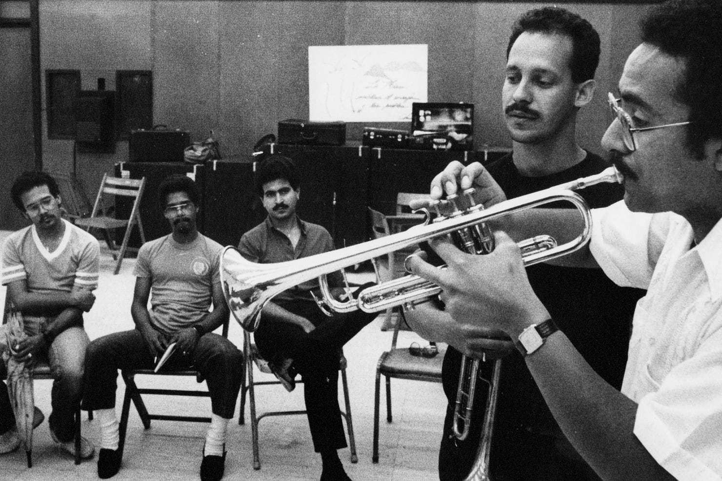 Principal Trumpet Manny Laureano teaches students in Puerto Rico