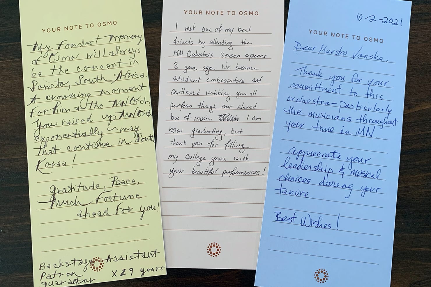 Various letters from patrons written to Osmo