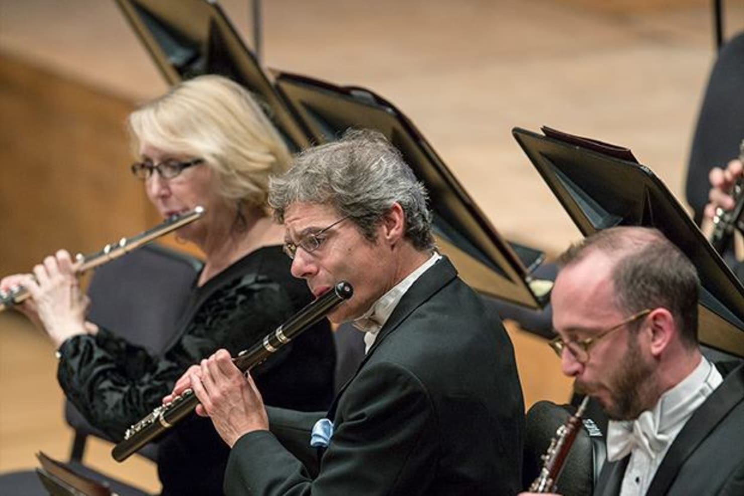 Adam Kuenzel, center, with flutist Wendy Williams and former Minnesota Orchestra oboe player Joe Peters