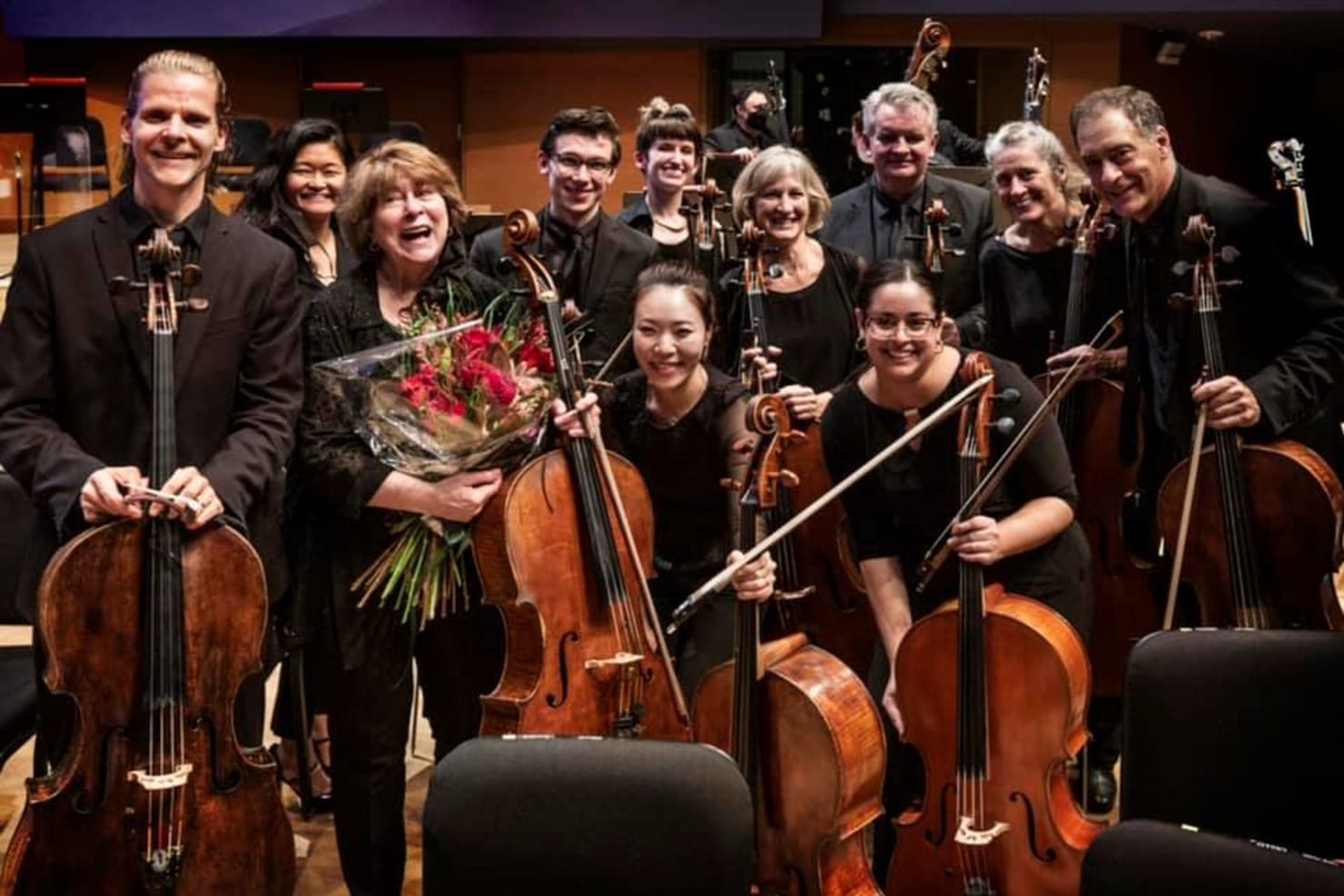 Marcia Peck with the Minnesota Orchestra cello section in October 2021