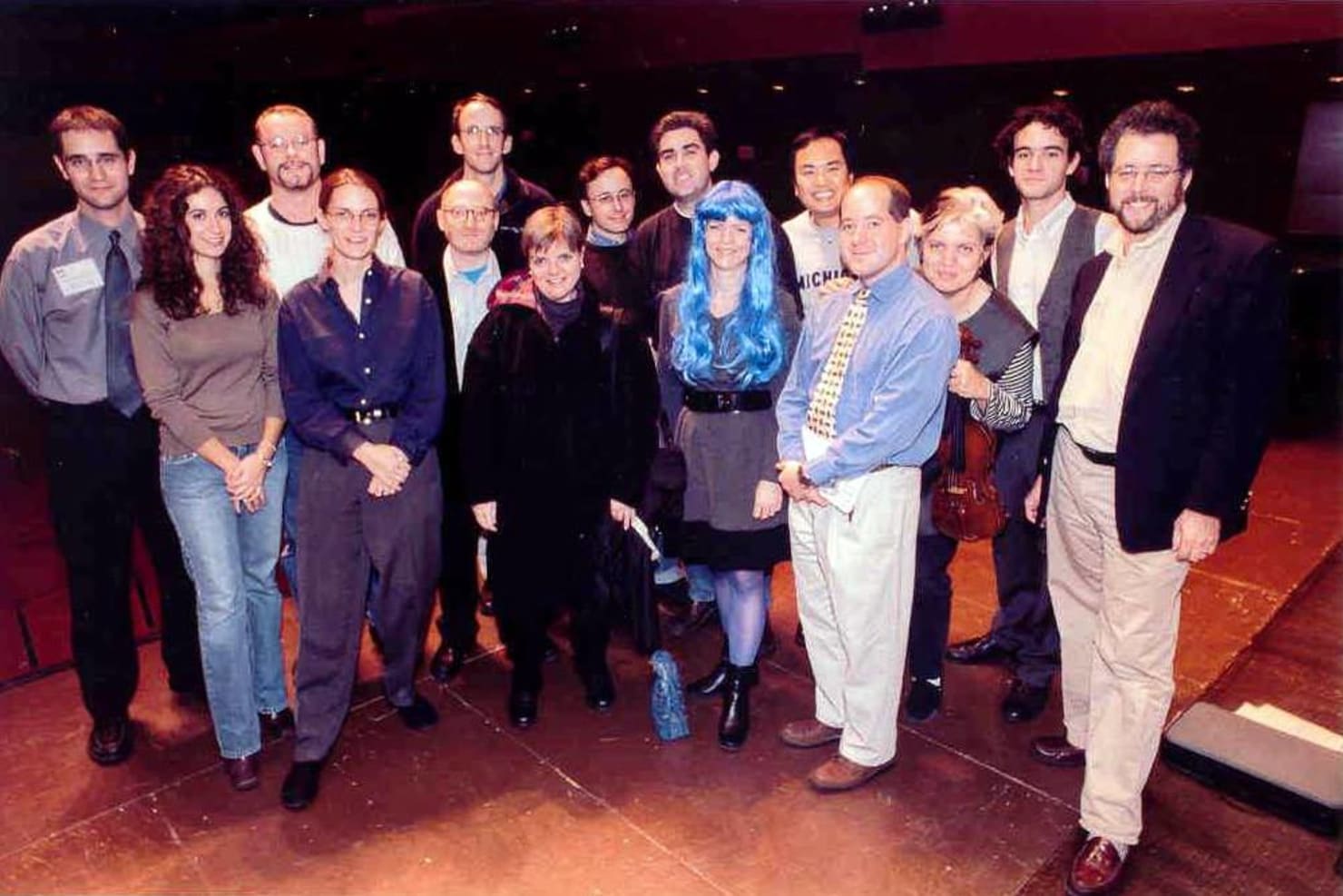 The second Minnesota Orchestra Composer Institute, held in October 2002, featured Todd Coleman, Christopher Dietz, Lu Pei, Russell Platt, Erich Stem, Nathan Stumpff, Michael Twomey and Orianna Webb, shown here with faculty members and program leaders during Halloween week.