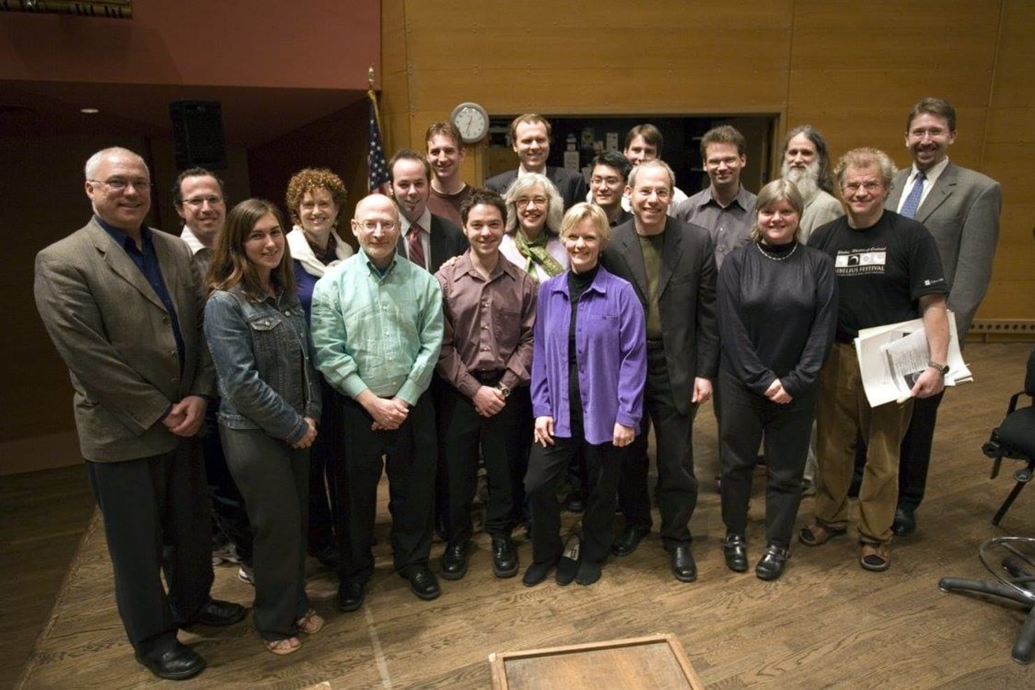 At the fifth Minnesota Orchestra Composer Institute, held in May 2006, composer participants were joined onstage by program leaders and seminar presenters. Composer participants were J. Anthony Allen, Mark Dancigers, Matthew Fields, Ed Martin, Norbert Palej, Sean Shepherd, Reynold Tharp and Zhou Tian.