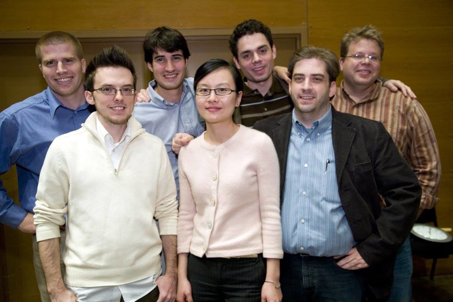 The seventh Composer Institute, held in October 2007, featured composers Daniel Bradshaw, Jacob Cooper, Trevor Gureckis, Wes Matthews, Elliott Miles McKinley, Xi Wang and Stephen Wilcox, seen here backstage at Orchestra Hall.