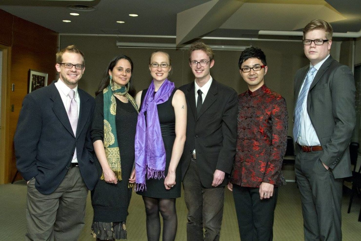 The Minnesota Orchestra Composer Institute entered its second decade in January 2012 with the 11th annual program. Pictured in the Orchestra Hall Green Room are composer participants Brian Ciach, Andreia Pinto-Correia, Hannah Lash, Adrian Knight, Shen Yiwen and Michael R. Holloway.