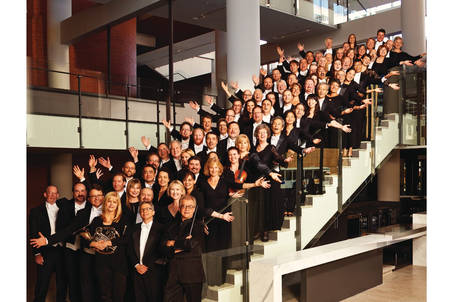 A gathering of the entire Minnesota Orchestra in the renovated Orchestra Hall.