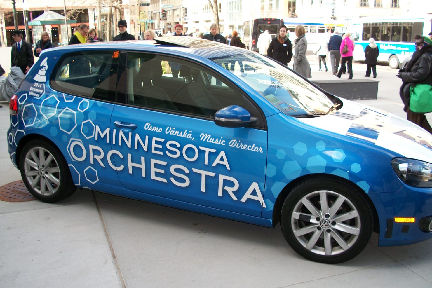 Adam Kuenzel's vinyl-wrapped "Osmobile" parked outside Orchestra Hall in 2014.