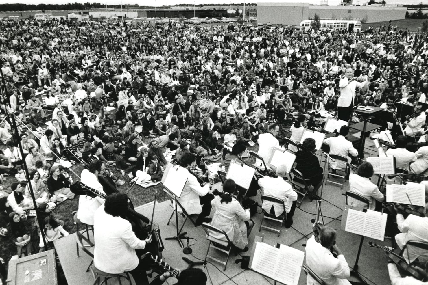 The Minnesota Orchestra 1973 at the McQuay International parking lot, with Henry Charles Smith conducting.