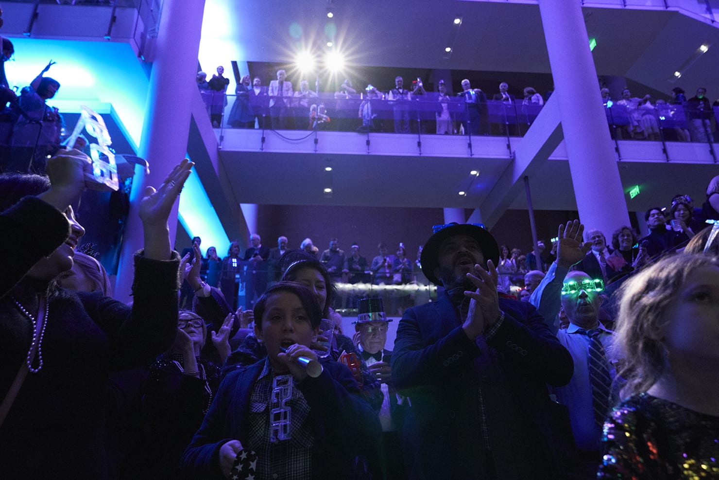 Crowd celebrating the New Year at Orchestra Hall