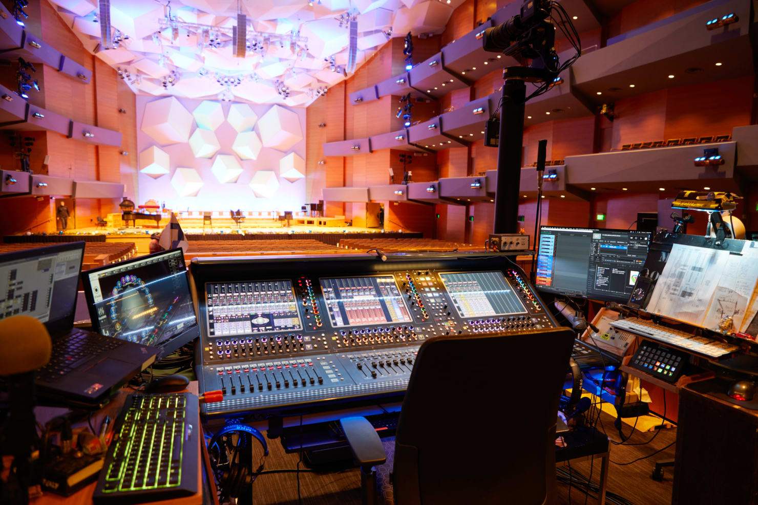 An empty Orchestra Hall photographed from the sound booth