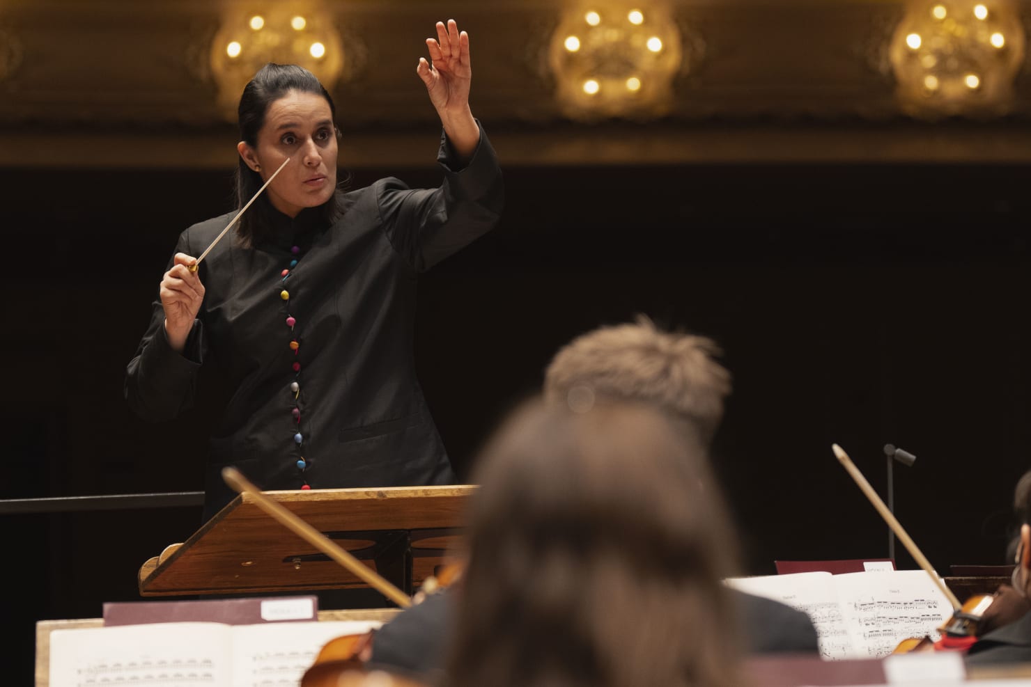 An onstage view of Gonzalez-Granados conducting