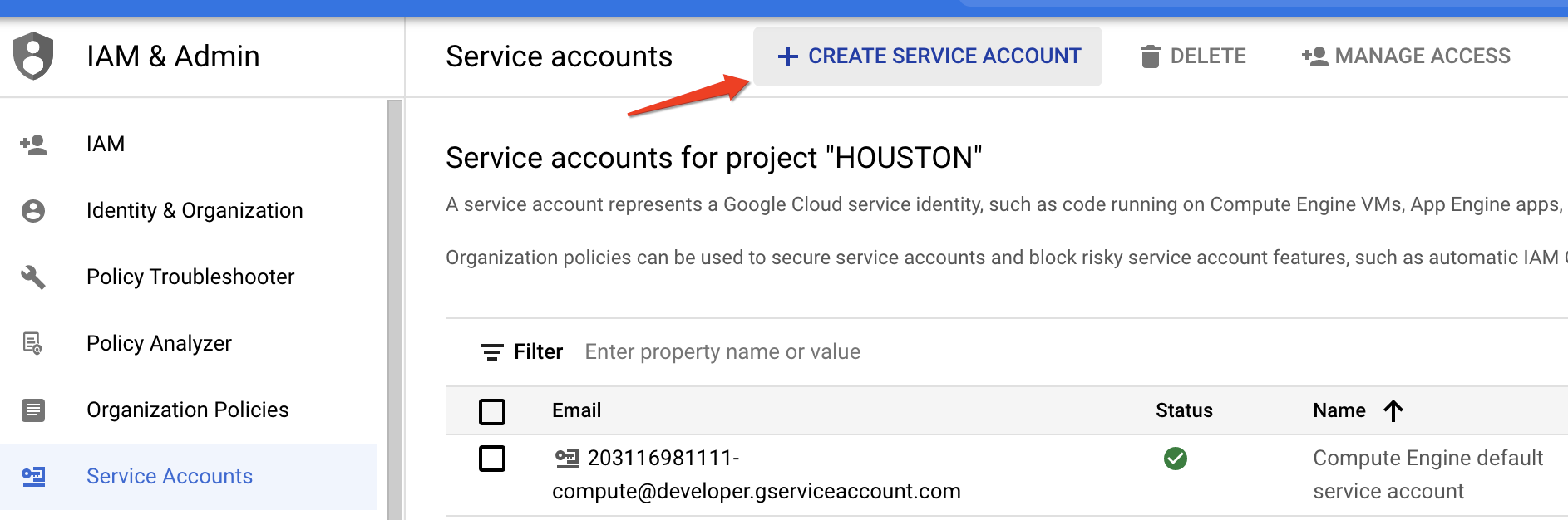 Create service account