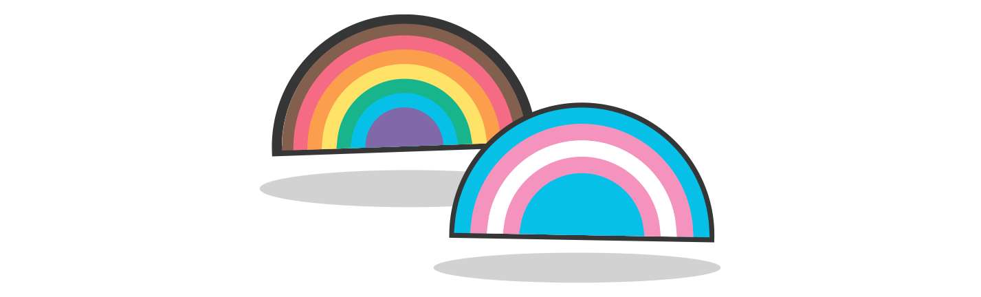 Two rainbows - A trans flag and a rainbow black with black and brown stripes.