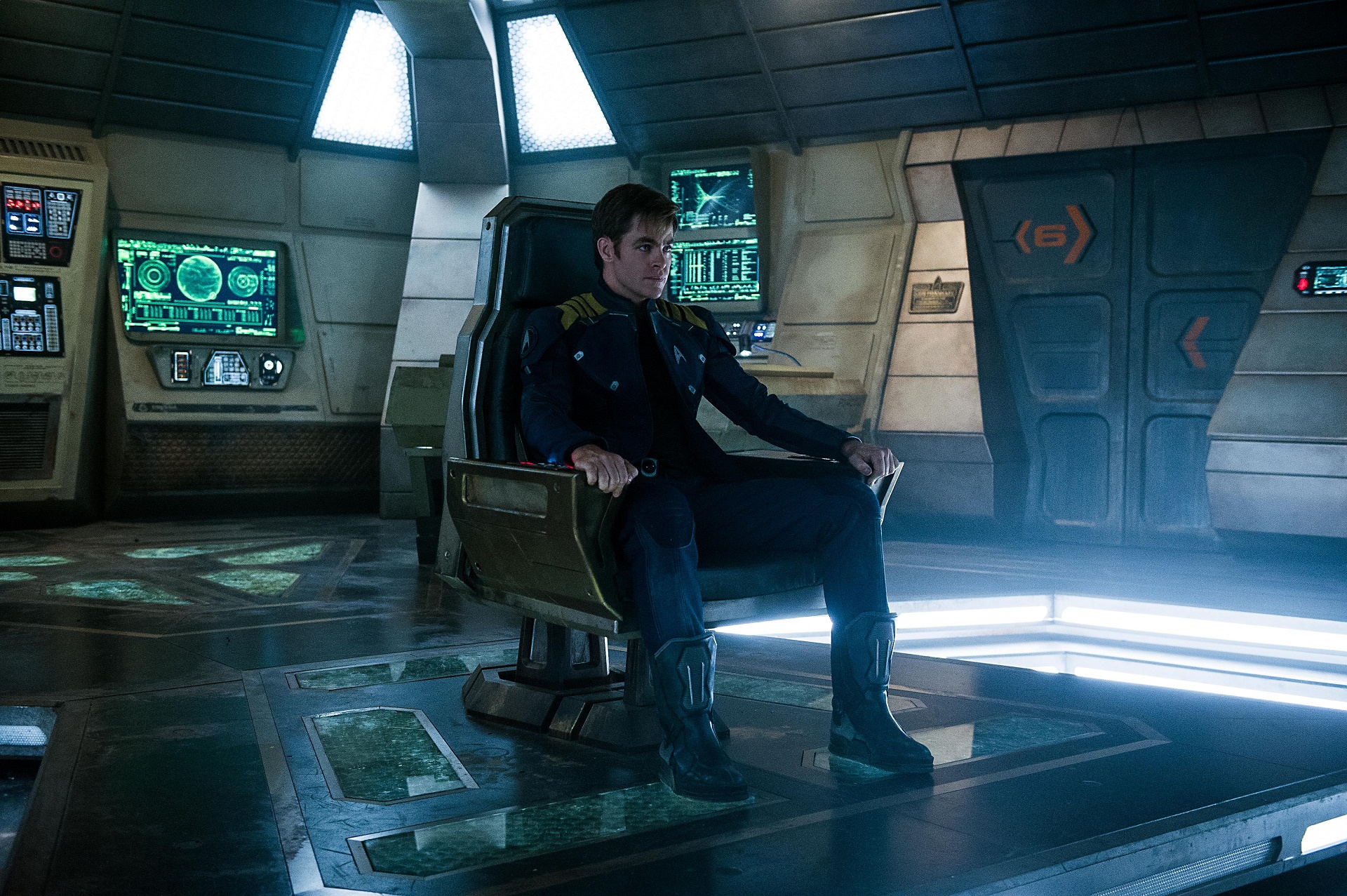 Chris Pine plays Kirk in Star Trek Beyond from Paramount Pictures, Skydance, Bad Robot, Sneaky Shark and Perfect Storm Entertainment