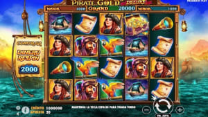 Una captura de pantalla capturada mientras jugaba en la máquina tragamonedas Pirate Gold Deluxe