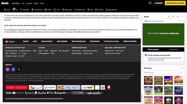 La seción apuestas de Bwin Casa de Apuestas