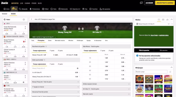 La seción en vivo de Bwin Casa de Apuestas