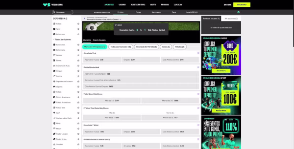 La seción en vivo de Versus Casa de Apuestas