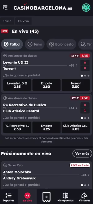 una pantalla de barcelona casas de apuestas mobile live