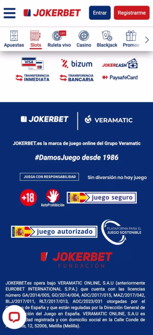 una pantalla de jokerbet casino mobile info