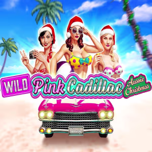 El logo de la Wild Pink Cadillac Aussie Christmas Tragaperras