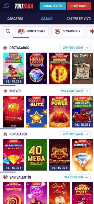 una pantalla de tiki taka casino mobile gallery