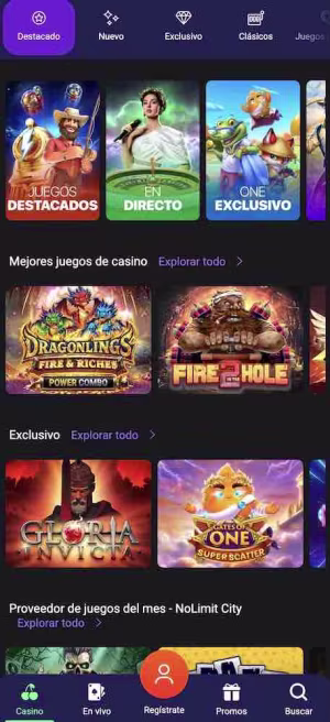 una pantalla de onecasino mobile home