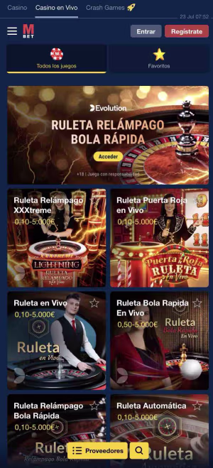 una pantalla de marathonbet casino mobile live