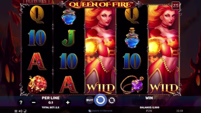 El logo de la Queen Of Fire Maquina Tragamonedas