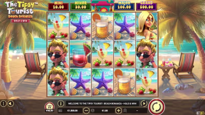 El logo de la The Tipsy Tourist: Beach Bonanza – Hold & Win Maquina Tragamonedas